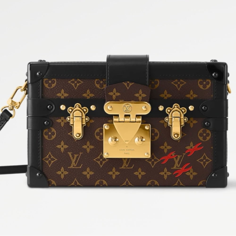 Louis Vuitton Petite Malle Brown Monogram Trunk with Gold Accents *NEW*